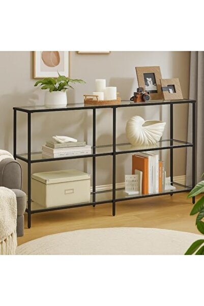 genric FFD Modern Gold Console Table, 3‑Tier Tempered Glass Entryway Sofa Table – Metal Frame,