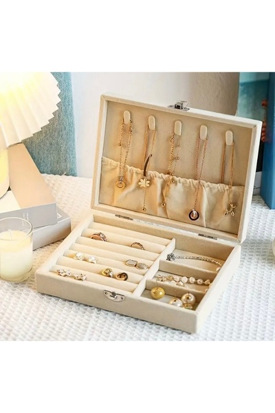İthal Velvet Single Layer Cream Ring Jewelry Jewelry Organizer Gift