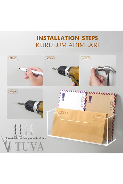 TUVA REKLAM Tuva - Modern Elite Envelope Paper Magazine Holder with Two Long Compartments |   With Wall Mounting Option |   Home Office