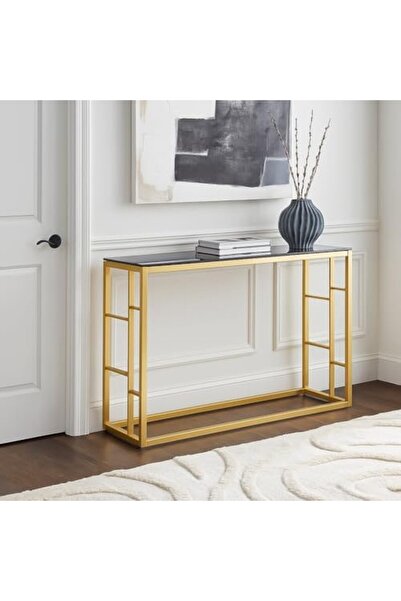 genric FFD Luxury Console Table with Black Tempered Glass Shelves & Powder-Coated Metal Frame