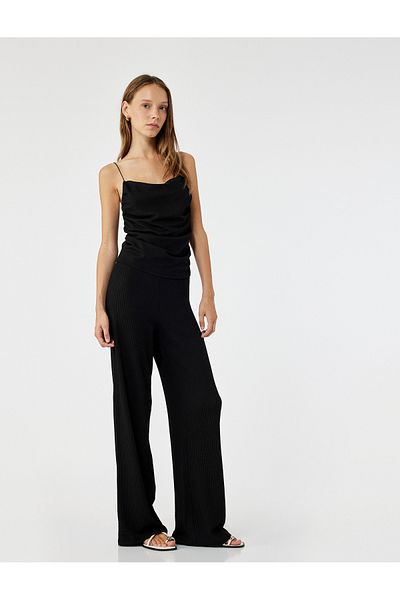 Koton High Waist Comfortable Fit Waist Lace-Up Pants