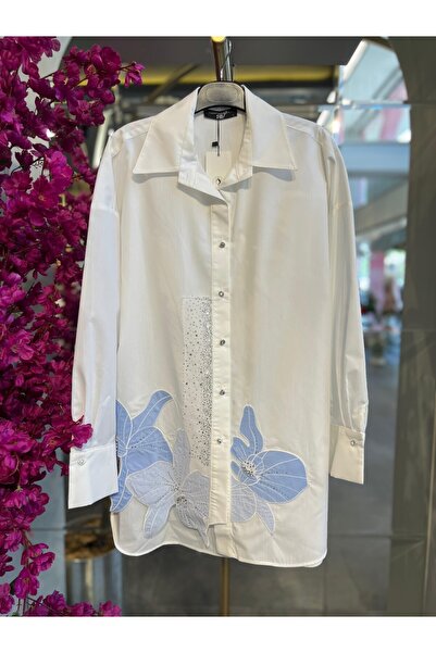 my312 - NAKIŞLI TAŞLI BEYAZ GÖMLEK