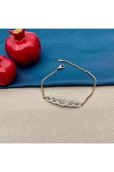 Opia Takı & Aksesuar Steel Gold Zircon Stone Bracelet