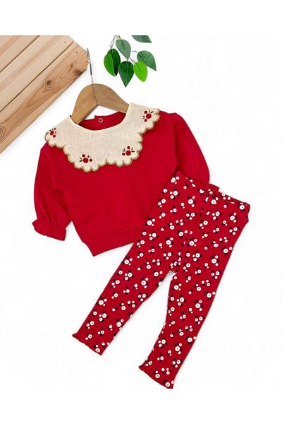 Ege Bebek Baby Girl Collar Detailed Leggings 6-9-12-18-24 Months Stylish Baby Girl Set