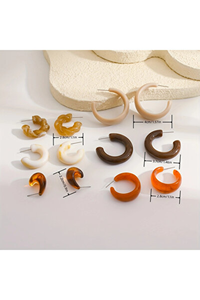 Rednose 6 çift halka yarım damla kemik model retro tarz bej krem büyük çoklu sallantılı küpe set