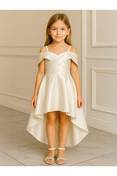 Zekids Kız Çocuk Prenses Kol Parlak Kumaş Önü Kısa Arkası Uzun Tasarım Abiye Elbise