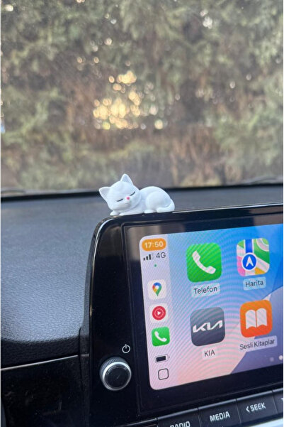 DecoVera 1 Adet Sevimli Mini Beyaz Yatan Kedi Figürü, Araba Süsü, Dekor, Masa Dekoru, Torpido Aksesuarı