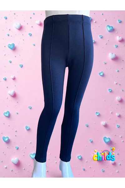 childs Steel Interlock Navy Blue Cotton Lycra Girls' Ribbed Stitched Pants Leggings for School