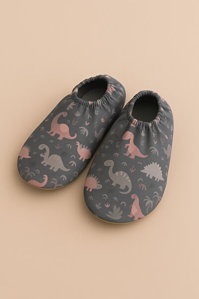 minissa baby kids Αντιολισθητική σόλα Παιδικά παπούτσια θάλασσας Ύφασμα μαγιό Γκρι χρώμα με σχέδιο δεινοσαύρων