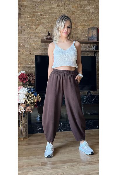 Cardella Women's 100% Cotton Gabardine Pocket Baggy Trousers