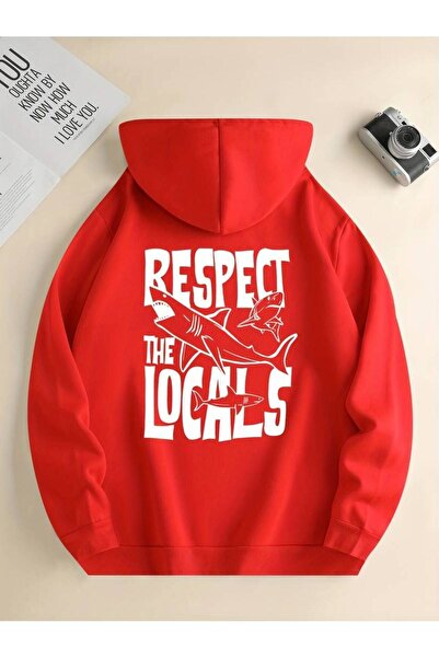 MANCY Hanorac unisex cu glugă, cu imprimeu Respect The Locals, supradimension...