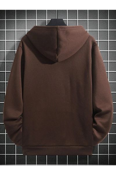 NoVibe Brown New York Print Detailed Hooded Sweatshirt-Hoodie