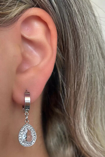 Mutenaura Silver Color Stone Detailed Steel Earrings