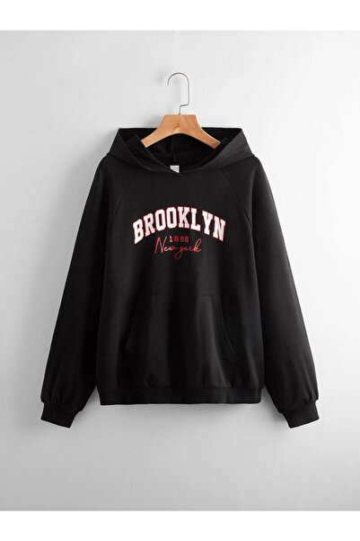 NoVibe Детски черен суитшърт с качулка и щампа за момчета