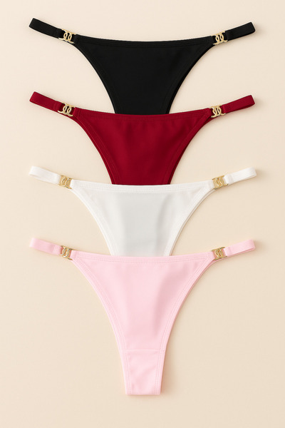 Oprah Kadın 4 Lü Paket Gold Aksesuarlı Seksi String Külot