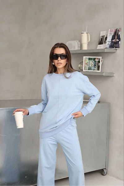 02Lady Fashion Wide Leg 2 Thread Fabric Tracksuit Set with Stitching Detail