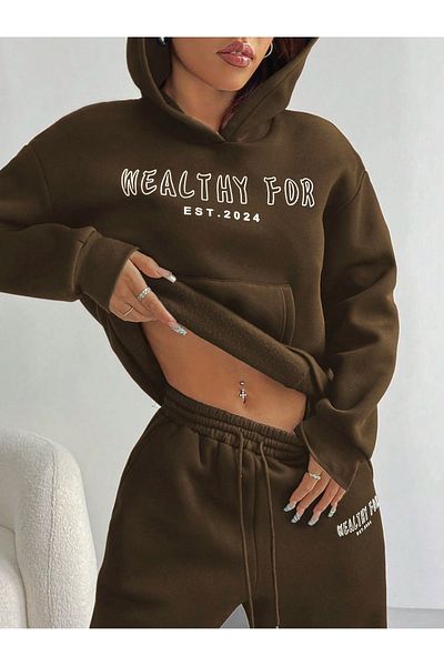 macklin Unisex Men Women Healty for Printed Oversize 3 Thread Hooded Tracksuit Set