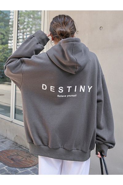 NoVibe Plus Size Hooded Unisex Bhm Back Printed Oversize Sweatshirt