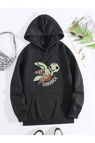 MANCY Hanorac cu glugă 100% bumbac, cu 3 fire, imprimat cu broasca țestoasă p...