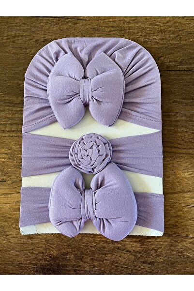 SHOPNEST Yenidoğan Kız Bebek 3'lü Set Bone Bebek Bandana Şapka Fiyonklu Kurde...