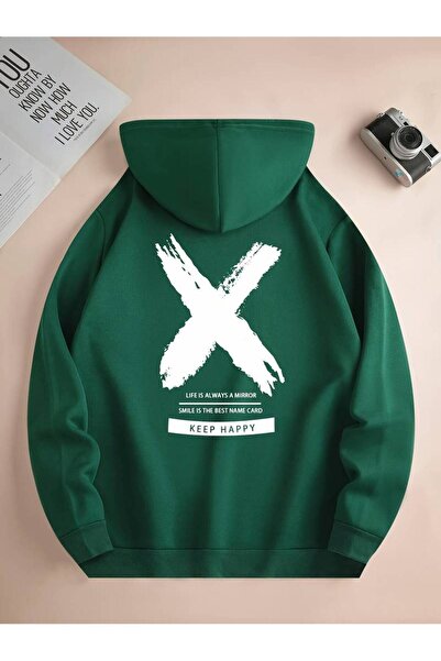 LUSHN Unisex X Printed Oversize Winter 3 Thread 100% Cotton Hooded Sweatshirt...