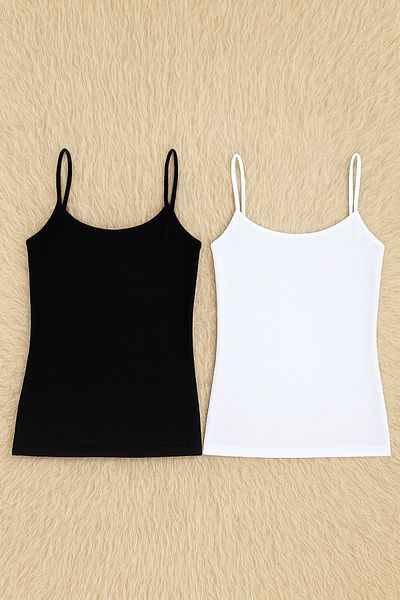 QKK Women's Modal Cotton Lycra Extra Piping Rope Strap 2-Piece Undershirt Q6K6K0T2Ka