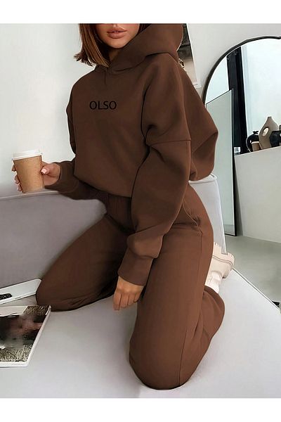 macklin Unisex Men's Women's Olso Printed Oversize 3 Thread Hooded Tracksuit Set
