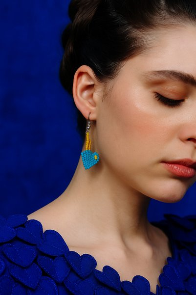 puffydik Blue Heart Bead Earrings – Energy of Love Handmade