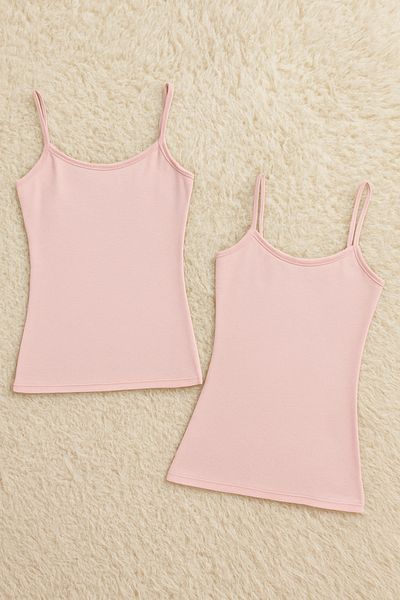 QKK Women's Modal Cotton Lycra Extra Piping Rope Strap 2-Piece Undershirt Q6K6K0T2Ka