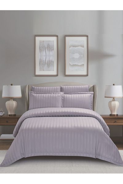 Donetella 6-Piece Hotel Striped Duvet Cover Set, King Size 260x240 cm, Microfiber, Without Filler