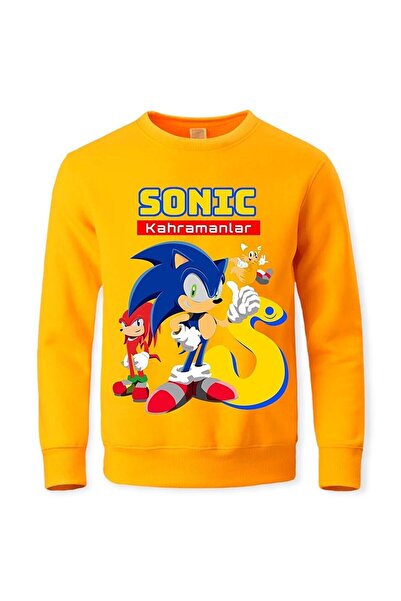 NoVibe سويت شيرت بياقة دائرية مطبوع عليه سونيك للأطفال الأولاد باللون الأصفر