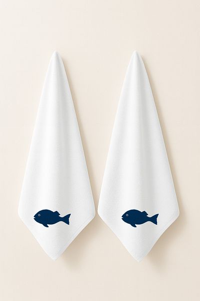 LIWOGY Fish Embroidered Double Towel Hand & Face & Hair Towel Set