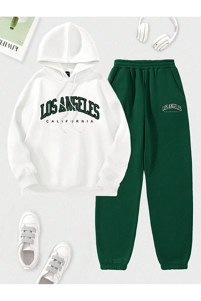 macklin Unisex Men's Women's Los Angeles California Printed Oversize 3 Thread Hooded Tracksuit Set