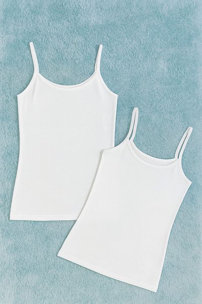 QKK Women's Modal Cotton Lycra Extra Piping Rope Strap 2-Piece Undershirt Q6K6K0T2Ka