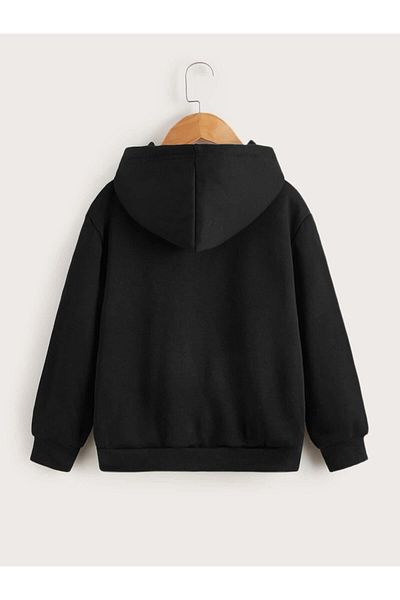 NoVibe Plus Size 3 Thread Plain Black Unprinted Oversize Hooded Sweatshirt