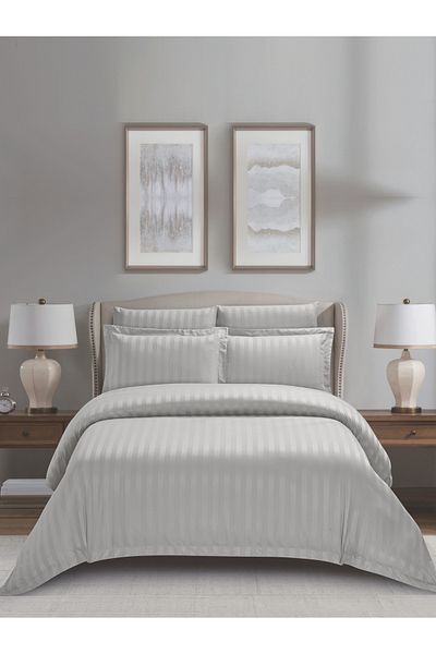 Donetella 6-Piece Hotel Striped Duvet Cover Set, King Size 260x240 cm, Microfiber, Without Filler