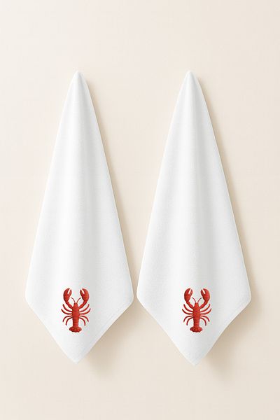 LIWOGY Lobster Embroidered Double Towel Hand & Face & Hair Towel Set