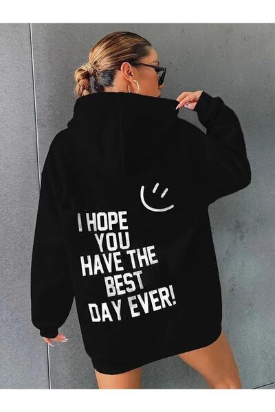 NoVibe Plus Size Sa kapuljačom Srećan tekst dizajn Štampano Unisex dukserica