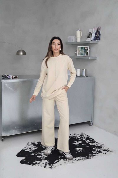 02Lady Fashion Wide Leg 2 Thread Fabric Tracksuit Set with Stitching Detail