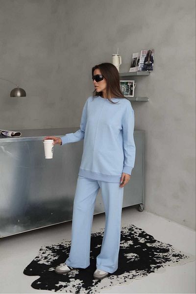 sportiness Wide Leg 2 Thread Fabric Tracksuit Set with Stitching Detail