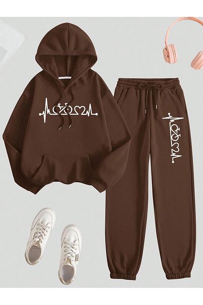 macklin Unisex Men's Women's Cycling Rhythm Printed Oversize 3 Thread Hooded Tracksuit Set