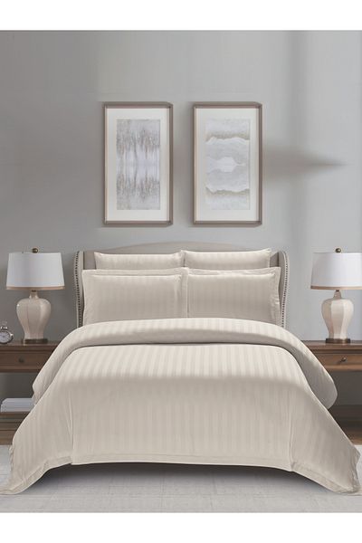 Donetella 6-Piece Hotel Striped Duvet Cover Set, King Size 260x240 cm, Microfiber, Without Filler