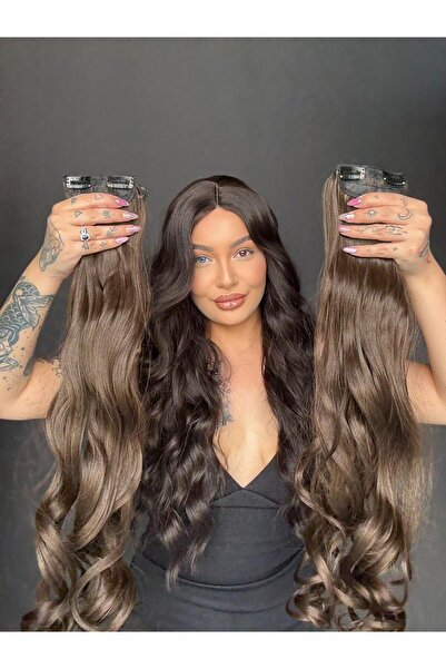 Suzan Peruk Kumral 8 parça Dalgalı uzun Çıt Çıt Saç 70cm Ekstra yoğun 250 gra...