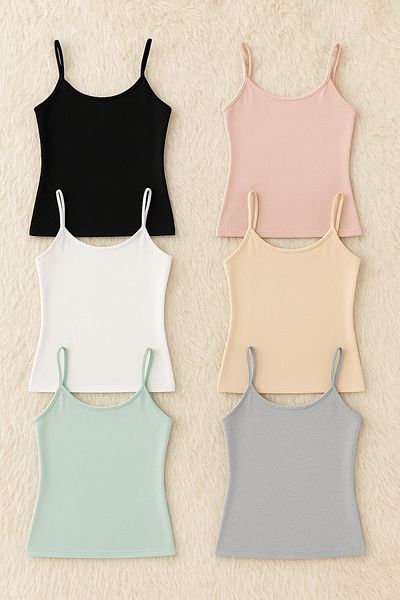QKK Women's Modal Cotton Lycra Extra Piping Rope Strap 6-Piece Undershirt Q6K6K0T2Ka