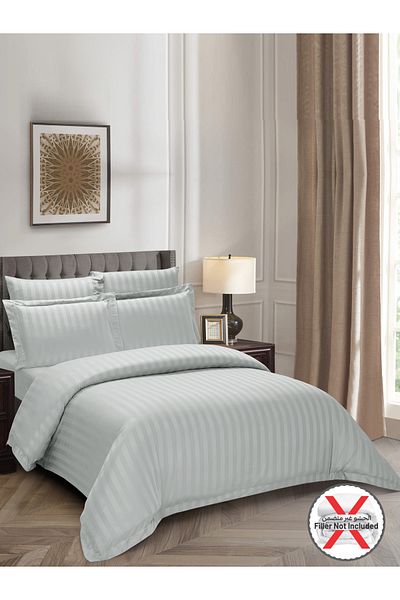 Donetella 6-Piece Hotel Striped Duvet Cover Set, King Size 260x240 cm, Microfiber, Without Filler