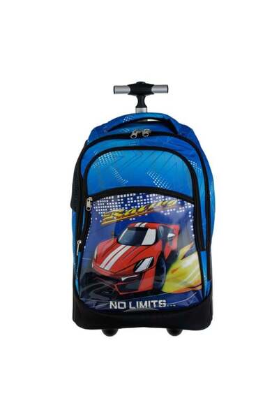 OEM Rucsac tip troler albastru-negru cu model de mașină roșie