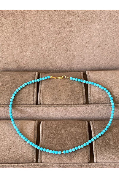 Rupen Kraft 14 Ayar Altın Dorika Detaylı Doğal Turkuaz Taşlı Zarif Altın Kolye