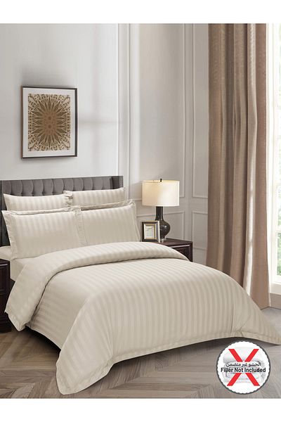 Donetella 6-Piece Hotel Striped Duvet Cover Set, King Size 260x240 cm, Microfiber, Without Filler