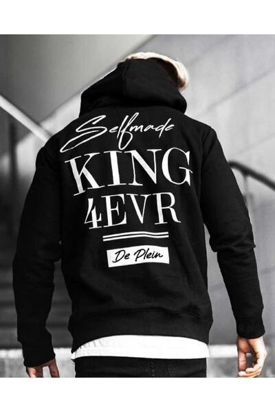 NoVibe Hanorac oversize negru cu glugă King 4 Ever Printed „Mărime mare”.