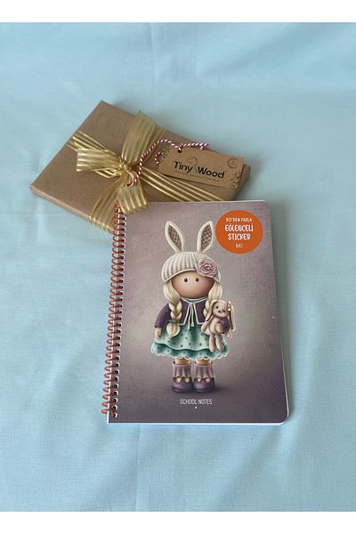 tiny wood Tilda 16,5X22,5 cm 80 Sheets Lined Cardboard Cover Spiral Notebook + More Than 50 Stickers